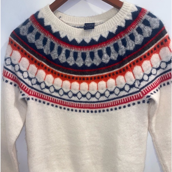 GAP Wool Blend Scandi Nordic Knit Cream Patterned Yoke Sweater, Sz Small - Picture 4 of 12